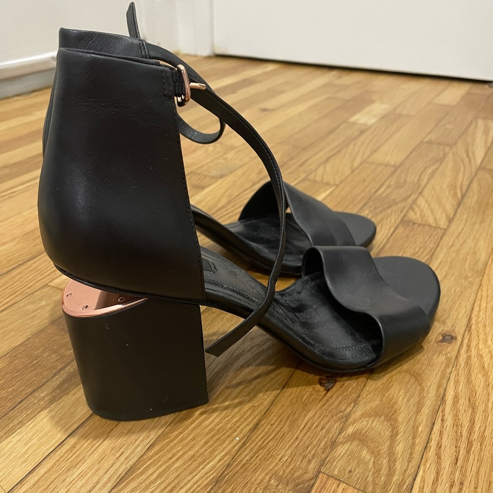 Alexander Wang Abby Cutout Heeled Sandals Block Heel with Rose Gold Detail